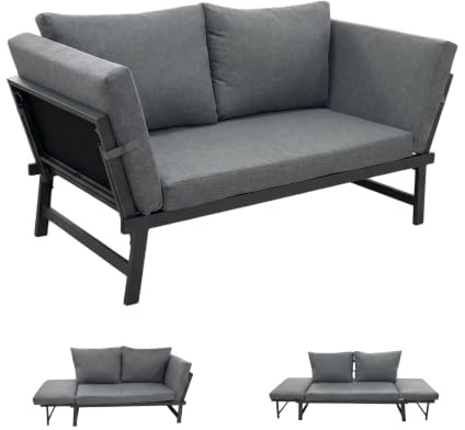 Artillen Klappbares 4 in1 Garten-Loungesofa mit Verstellbarer Rückenlehne und abtrennbarer Seitenliege, wetterfestes Stahl-Textilene-Gestell inklusive dickem Polyester-Kissen, geeignet für Terrasse
