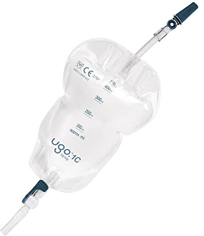 Ugo Sacche Gamba per Urina (x10) – Borsa per il drenaggio delle urine/per catetere, design naturale ergonomico (Pacchetto da 10) (Ugo 1C - 500ml, Tubo Corto, Rubinetto A Leva)