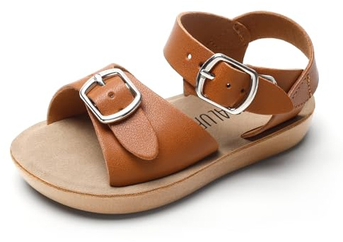 SANDALUP Toddler Sandals, Brown Grils Sandals, Open Toe Adjustable Double Buckle Salt Water Sandals, Summer Casual Beach Sandals for Kids Baby Girls Boys Size 5