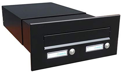 B-042 Cassetta postale bifamiliare passante a muro con 2 campanelli color nero (RAL 9005) (profondità: 39-62 cm) - LETTERBOX24.de
