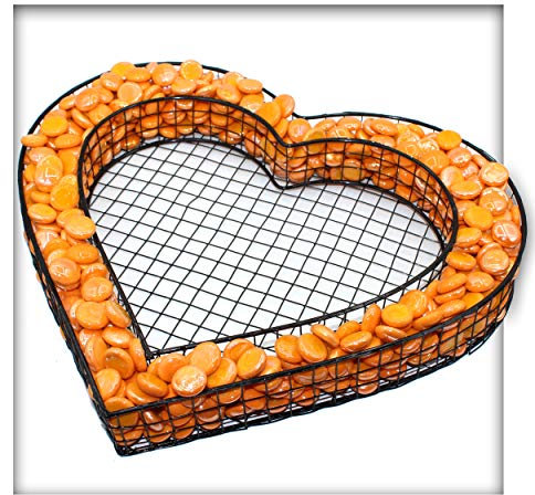 Kieskönig Varianten Gabionen Grabherz 37,5 x 31,5 x 4 mit opaken Glasnuggets Orange