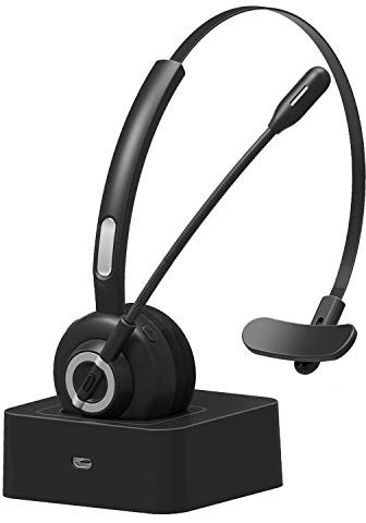 Funtuan Casque Bluetooth de bureau avec micro, casque Bluetooth sans fil, antibruit, casque mains libres avec station de chargement pour centre d'appel, maison, smartphones, PC