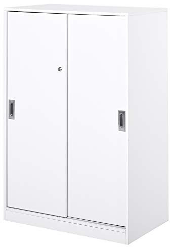 HOMCOM Aktenschrank, Büroschrank mit Türen, großer Bürocontainer mit 3 Regal und 2 Fächern, Aufbewahrungsschrank, E1 Spanplatte, Weiß, 80 x 40 x 120 cm