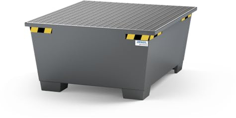Auffangwanne aus Stahl für 1 IBC, mit Gitterroste, grau lackiert, 1350 mm x 925 mm x 1300 mm, ÜHP-Zulassung