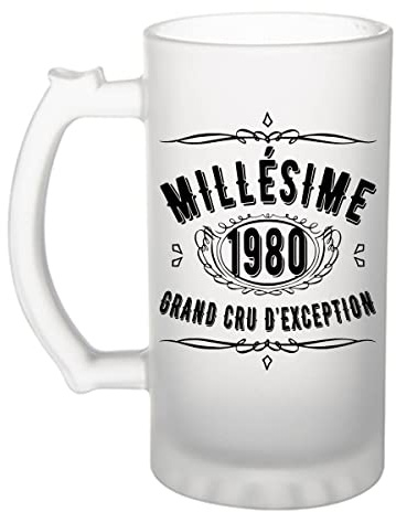Planetee Chope de bière 1980 anniversaire 45 ans | Verre à bière Pinte idée cadeau original | Imprimé en France