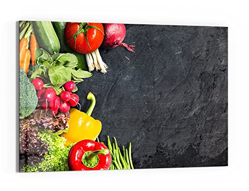 DEQORI Glas-Magnettafel | 90x60 cm groß | Motiv Schiefertafel mit Gemüse | Memo-Board aus Glas | Magnetboard inkl. Magnete, Stift & Tuch für Küche & Büro | Tafel magnetisch & beschreibbar