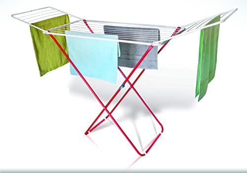 HERSIG - Stendibiancheria bianca e rossa | Stendibiancheria pieghevole in alluminio - 18 metri