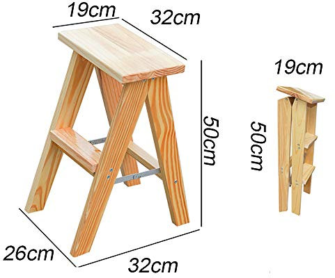 CHEMYO Indoor Climbing Stool,Step Stools,Ladder Chair,Household Solid Folding 3-Step Ladder, (Vintage Color Height 70Cm)