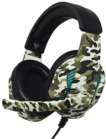 Vybe LED Headset with Camouflage Design for Play Station, Xbox, PC Gaming AUX-in Support Wired Cushioned Headphone with Adjustable Boom Microphone