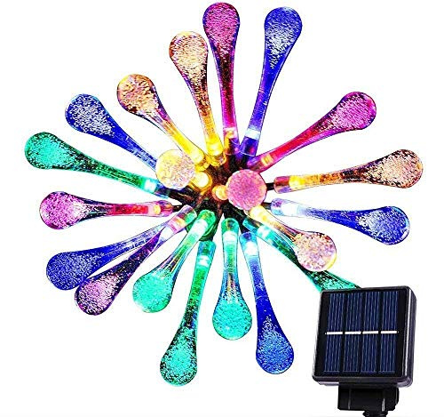 50 LED Teardrop Solar Lights - Multicolour Outdoor String Lights, Waterproof up to 22.6Ft (6.9M) with Solar Power