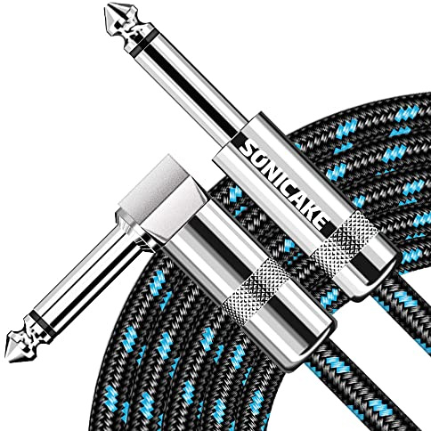 SONICAKE Cavo Chitarra Elettrica 6M Cavo Jack 6.35mm | Cavo Noiseless da diritto ad angolo destra per Chitarra Elettrica Basso Amp Tastiera Nero e Blu