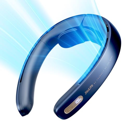 JISULIFE Portable Neck Fan Pro, 100 Velocità Ventola Senza Lama, Manopola Continua, Display LED, Personale Ricaricabile Da 5000 Mah, Mini Vivavoce, USB-Blu