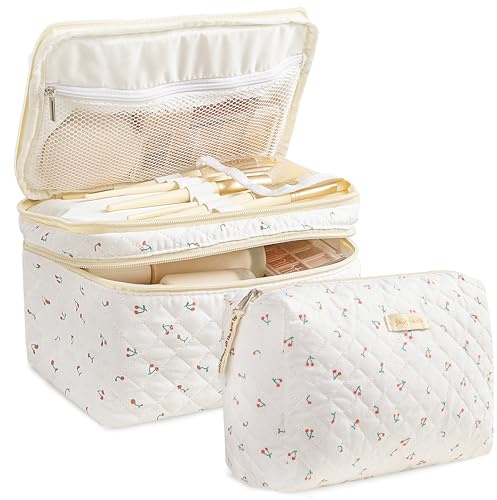 HBselect 2Pcs Travel Makeup Bag Large Quilted Cosmetic Bag Make up Bag