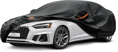 Kayme Autoplane Wasserdicht Atmungsaktiv für Audi A5 (2009-2025), 7 Schichten Vollgarage Autoabdeckung für Regen Sonne Staub Schutz Verkratzt, Autoabdeckung mit Reflektierenden Streifen.