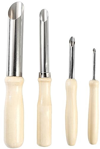 Knadgbft 4 Pièces D'Outils de Perçage en Céramique Rond avec Manche en Bois Pratique - Set Manuel Blanc et Argenté.