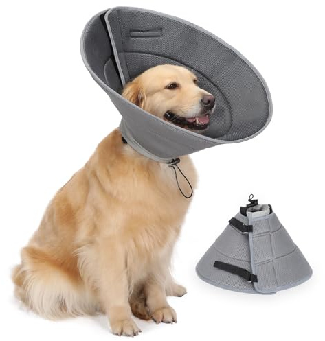 IDOGCHEW Halskrause Hund, Atmungsaktiv und Weich, Verstellbare Halskrausen für Hunde, Komfortabler Hundekragen für Leckschutz, Perfekt nach Operationen (Grau, S)