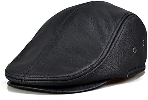 Dunxiles Cappello Basco in Vera Pelle, Berretto con Visiera Addensato con Paraorecchie, Cappello da Strillone Traspirante E Accogliente - Cappello da Uomo Autunno Inverno, Berretto in Pelle