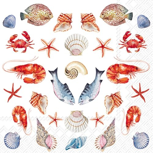 20 Servietten Maritim Potpourri vom Meer als Tischdeko. Papierservietten mit Motiv. Auch für Decoupage und Serviettentechnik 33x33cm