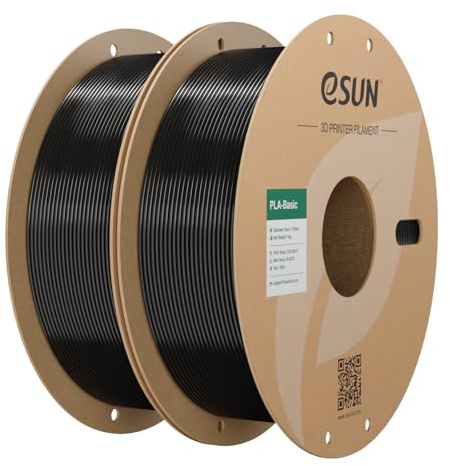 eSUN PLA-Filament 1,75 mm, PLA Basic 3D-Skrivarfilament Dimensionell Noggrannhet +/- 0.05 mm, 1 kg per Spole, 2 Spolar Filament för 3D-Skrivare,Svart och svart