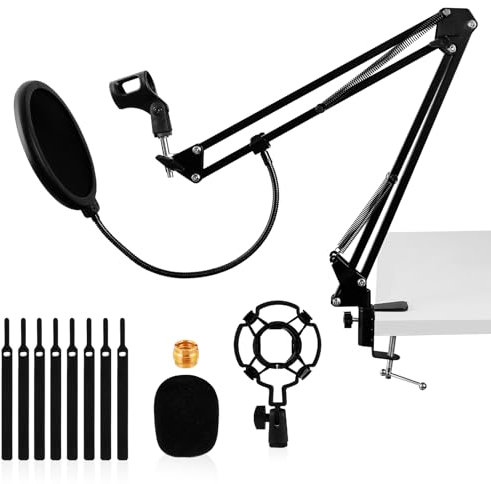 AIVORO Mikrofon Arm, Einstellbarer Mikrofonarm, Microphone Arm mit Shock Mount, Pop-Filter, 3/8 bis 5/8 Adapter, 8 Krawatten, Mikrofon Halterung, Kompatibel mit Blue Yeti, Yeti Nano, HyperX QuadCast