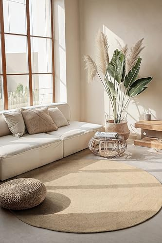 Hanse Home Tappeto Rangpur rotondo in juta naturale, tessuto a mano e naturale, per soggiorno, camera da letto, sala da pranzo, corridoio, cucina, 140 cm