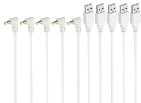 PATIKIL 3Ft USB 2.0 A Type Male to DC 4.0x1.7mm 90 Degree Angle Barrel Jack Power Cable, 5pcs Wire Adapter Connector Charging Cord for Fans Speaker Lamp White