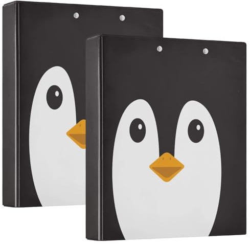 Quteprint Ringbuch mit 3 Ringen, niedliches Pinguin-Tier, 3,8 cm, runder Ringordner mit 3 transparenten Innentaschen, Ordner-Organizer mit Klemmbrett für Büro, Zuhause, Schule, hält 200 Blatt, 1