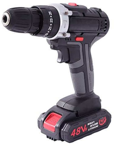 Akku Schlagbohrschrauber 48VF, Schlagbohrmaschine Bürstenmotor, 1350 U/min max. Leerlaufdrehzahl, 1/2 Zoll Bohrfutter, LED Anzeigelicht, inkl. 2x2Ah Akkus, Ladegerät