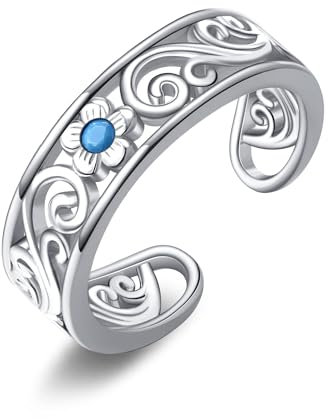 Boho Zehenringe für Frauen Sterling Silber Einstellbare offene filigrane Blume Zehenringe für Frauen Größe 3