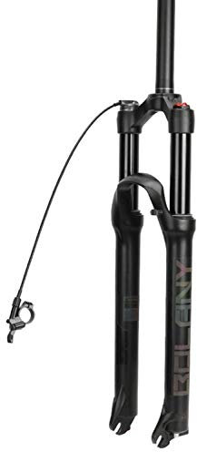 ITETONE Fahrradgabeln Fahrradgabel, 66 cm, 1/1-8 Zoll, gerader Lenker, MTB, Federgabel, Luftstoßdämpfung, mit Dämpfungseinstellung, 100 mm, Reise-Scheibenbremse, 9 mm, QR, 100 mm Achse