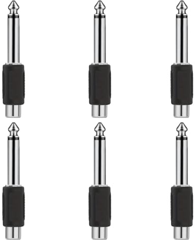 Kjzeex 6 Pack 6.35mm Male Mono Jack Plug to RCA Female, Phono Socket | Gold Plated Audio Adapter