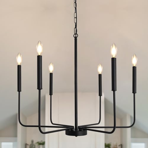 WTUOING Kronleuchter Schwarz, 6 Flammig Kronleuchter Vintage Rustikal Kerzen Pendelleuchte, Höhenverstellung Modern Landhaus Industrial Hängelampe für Wohnzimmer, Schlafzimmer, Esszimmer, Küche, Flur