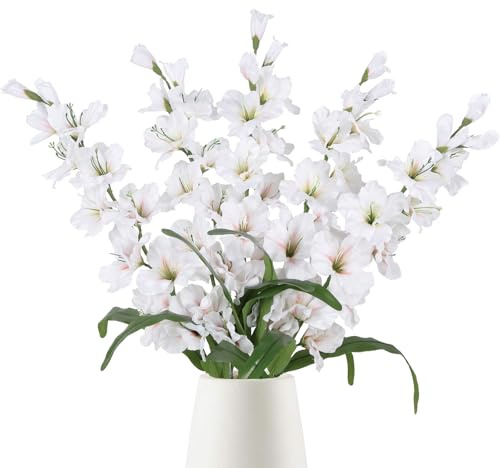 IPOPU Weiße Gladiolen-Gladiolen-Blumen mit langem Stiel, 83,8 cm Höhe, klassischer, eleganter, realistischer Stil für hohe Vasen, Hochzeiten, Tafelaufsätze, Zuhause, Tischdekoration, Party-Dekoration