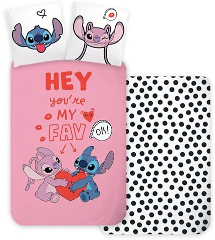 Stitch und Angel Babybettwäsche 100x135 + Kissenbezug 40x60 100% Baumwolle | Wendbare Baby-Bettwäsche | Naturbaumwolle weich atmungsaktiv | Disney Lilo & Stitch | 0-3 | Kinderbett | Maschinenwaschbar