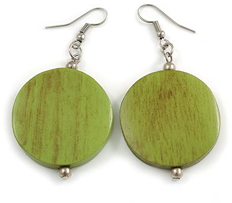 Pendientes de gota de madera pintada en verde lima, 60 mm de largo y 30 mm de diámetro
