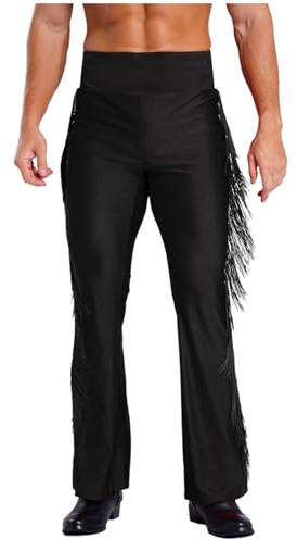 Sywiyi Pantalones de baile latinos para hombre, estándar de danza, jazz, tango, pantalones de bateo con purpurina, pantalones de cintura alta para salón de baile, escenario, competición, Negro , M