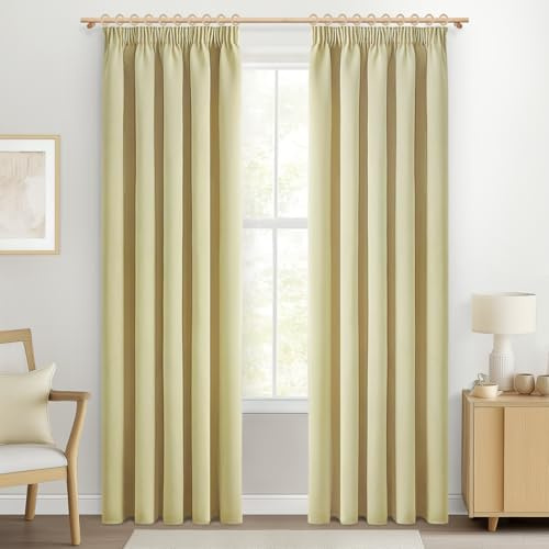 MRTREES Vorhänge Schlafzimmer Blickdicht 245cm x 140cm (HxB) 2er Set Stores Gardinen Biscotti Beige mit Kräuselband Curtains Living Room Modern mit Kräuselband für Küchenfenster Jugendzimmer