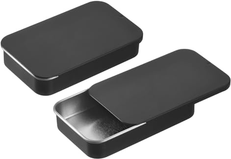 QUARKZMAN 4 stycken metallplåtburkar, 9,5 x 6,9 cm skjutlock plåtburkar tom rektangulär förvaringslåda bärbar mini låda för godis kosmetika hantverk, svart