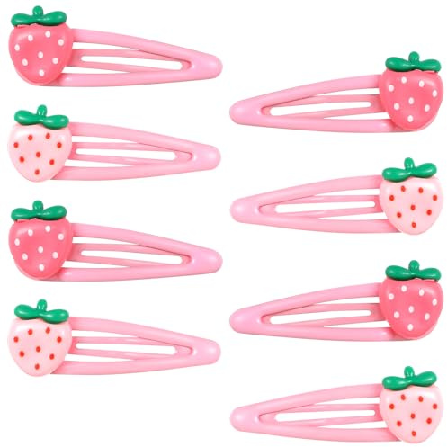 Mabor Lot de 8 pinces à cheveux en forme de fraise pour bébé fille, barrettes à cheveux roses pour filles, tout-petits, enfants et adolescents