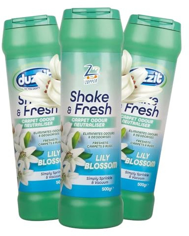 Zopper Carpet Odour Neutraliser Powder, 3 x 500g | Lily Blossom, Shake & Fresh, Rug Deodoriser, Eliminates Stale Smells