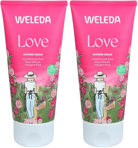WELEDA Bio Love Duschgel vegan - Naturkosmetik Aroma Shower Duschseife für Frauen & Männer mit Rose, Jasmin & Ylang Duft, Natürliche Hautpflege Dusche zur Reinigung von Gesicht & Körper (1x 200ml)