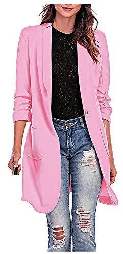 Kostüme & Blazer Für Damen, Jackett Frühling Casual Sweatblazer Damen, Open Front Tailliert Einfarbig Blaser Jacke Kurzblazer Damen Festlich Klassiker Vintage Damenjacken Frühjahr Sommer Blazer