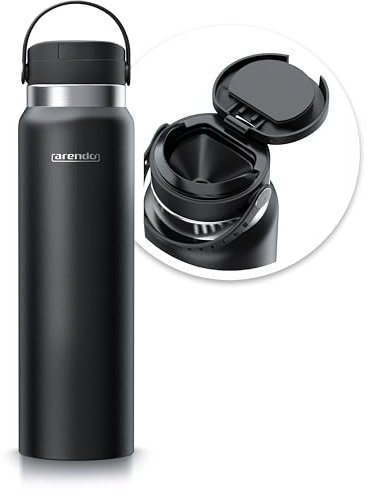 Arendo - Thermoskanne 1l – Edelstahl Thermosflasche mit Deckel doppelwand – 1000 ml – 100% auslaufsicher - spülmaschinenfest - Trinkflasche für Heiß- und Kaltgetränke