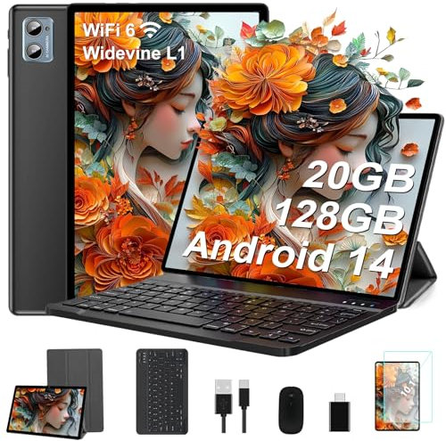 JVVQTB Tablet Android 15 Octa Core 10 Inch 30GB RAM + 128GB ROM (2TB TF) | 5G + 2.4G WiFi | GPS |Widevine L1| FHD | Bluetooth 5.0 | 8MP + 5MP | Type C, Tablets with a case - Black