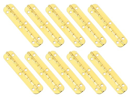 sourcing map Metal Piano Hinges 180 Degree Long Folding Hinges with Screws for Wooden Box, Cabinet Closet, 65x15mm Gold, 10 Pcs
