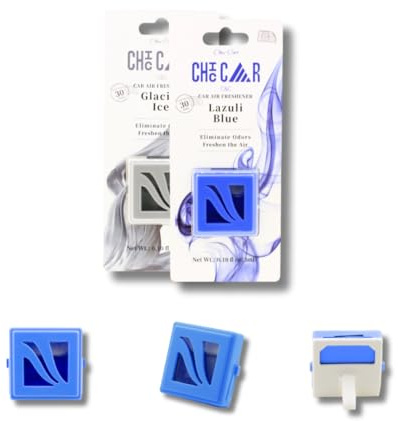Chic Car Autoduft, Auto Lufterfrischer – 2er Set Vent Clip Duftspender – 1x Lazuli Blue & 1x Glacial Ice – Flüssig je 3 ml – Für Lüftungsschlitze – Frischer Autoduft – 6 ml Gesamtinhalt