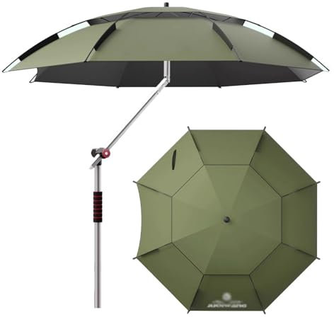 IMUNKT Windfest Strandschirm Angelschirm 200/220/240/260cm Neigbarer Sonnenschirm Für Camping Angeln Reise Picknick, Armeegrün Strandschirm UV 50 Mit Erdspieß(240cm/8ft)