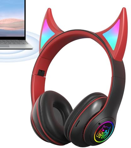 Genérico Écouteurs sans fil supra-auraux pour jeux vidéo avec oreilles de chat, accessoire musical avec LED colorées, boîtier doux, bande réglable, écran