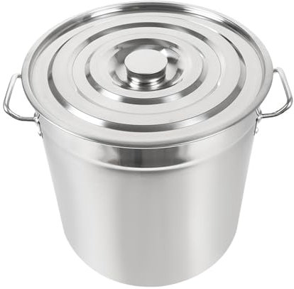 Pentola per zuppa in acciaio inox con coperchio, in acciaio inox, grande volume, 50 l/70 l, con manici per fornelli a gas, fornelli elettrici, a induzione, colore argento (70 L)