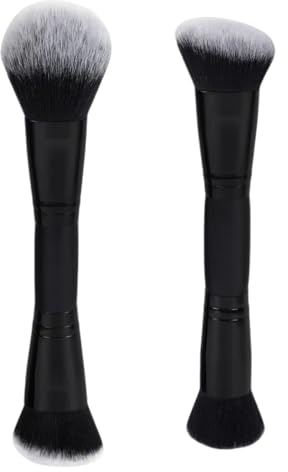 Make-up-Pinsel, 2 Stück, Foundation-Pinsel, doppelseitig, Rouge-Pinsel, flüssiger Bronzer und Konturen-Duo-Pinsel für Creme, Bronzer, flüssiges Rouge, Puderpinsel (schwarz)